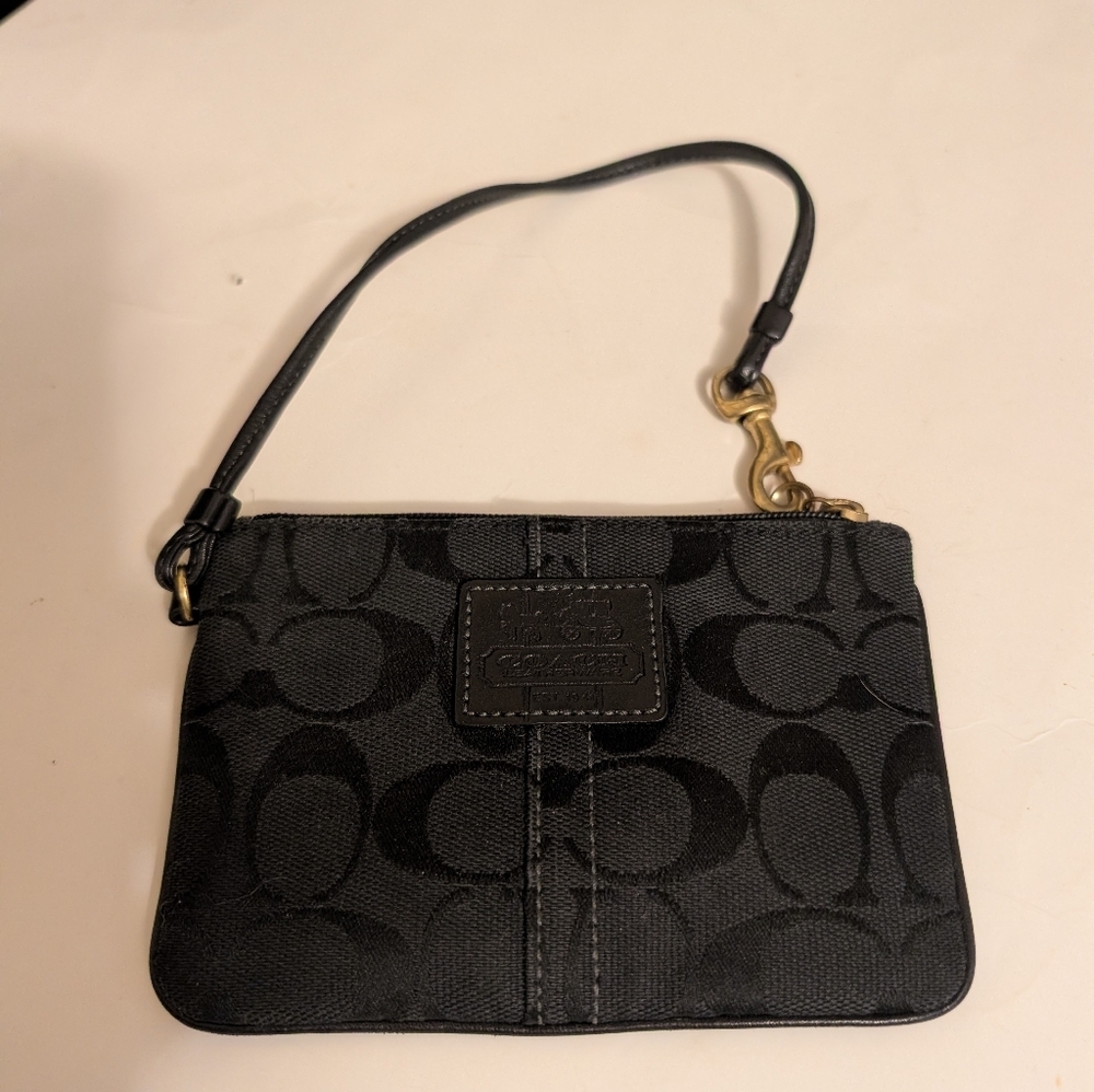 RARE VINTAGE COACH SIGNATURE C BLACK JACQUARD WRISTLET WALLET COIN PURSE VGUC